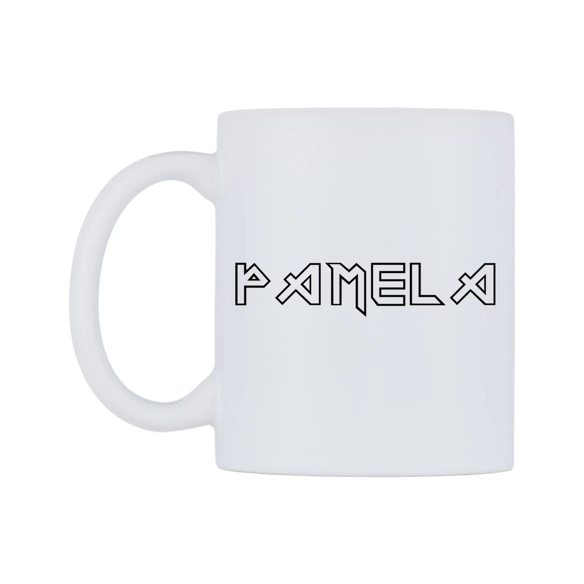 Pamela - Iron Maiden Themed Mug — white 11oz gloss mug, right side, on a white background