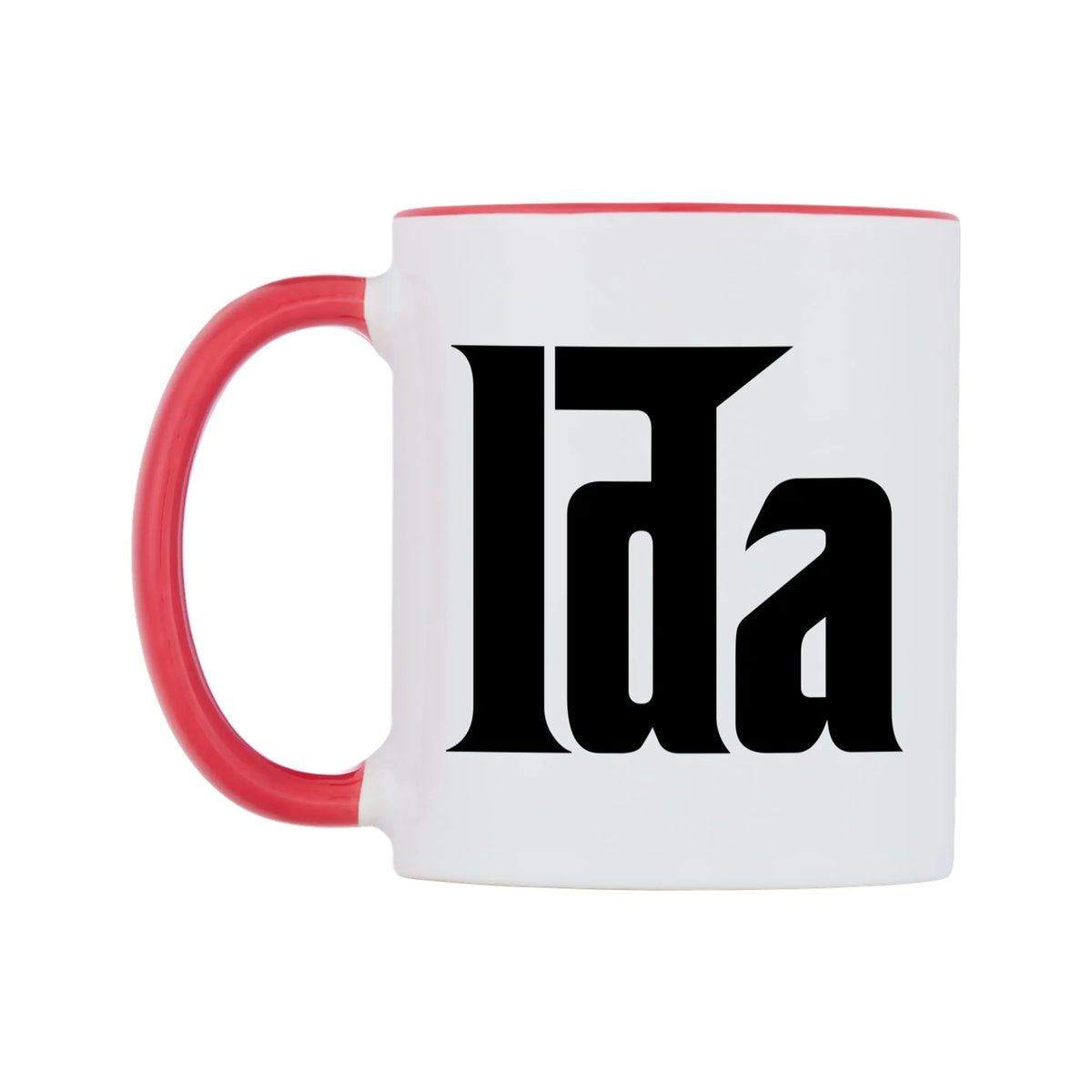 Ida - Godfather Themed Mug — white 11oz gloss mug with a red inside and handle, right side, on a white background