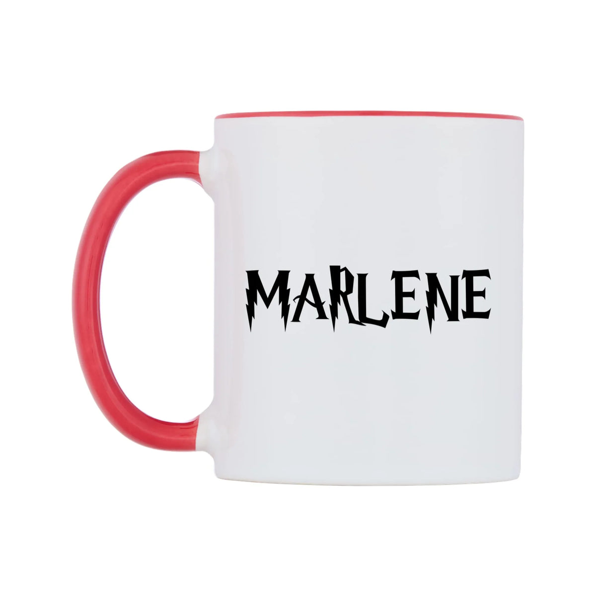 Marlene - Wizard Themed Mug — white 11oz gloss mug with a red inside and handle, right side, on a white background