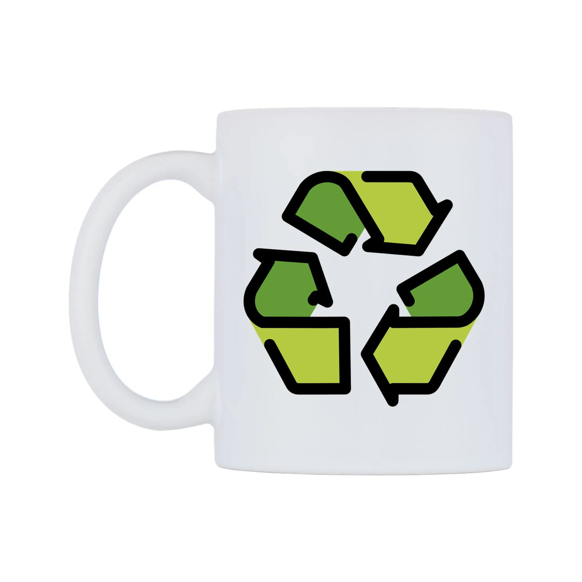 Recycling Symbol Emoji Mug — mug, right side, on a white background