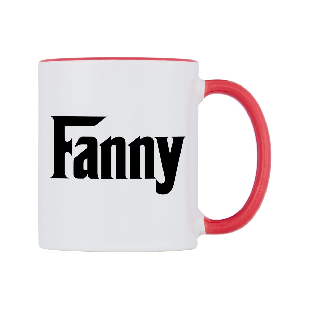 Fanny - Godfather Themed Mug — white 11oz gloss mug with a red inside and handle, left side, on a white background