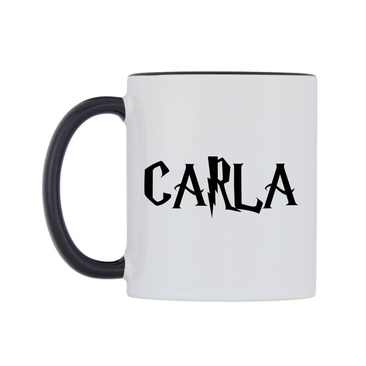 Carla - Wizard Themed Mug — white 11oz gloss mug with a black inside and handle, right side, on a white background