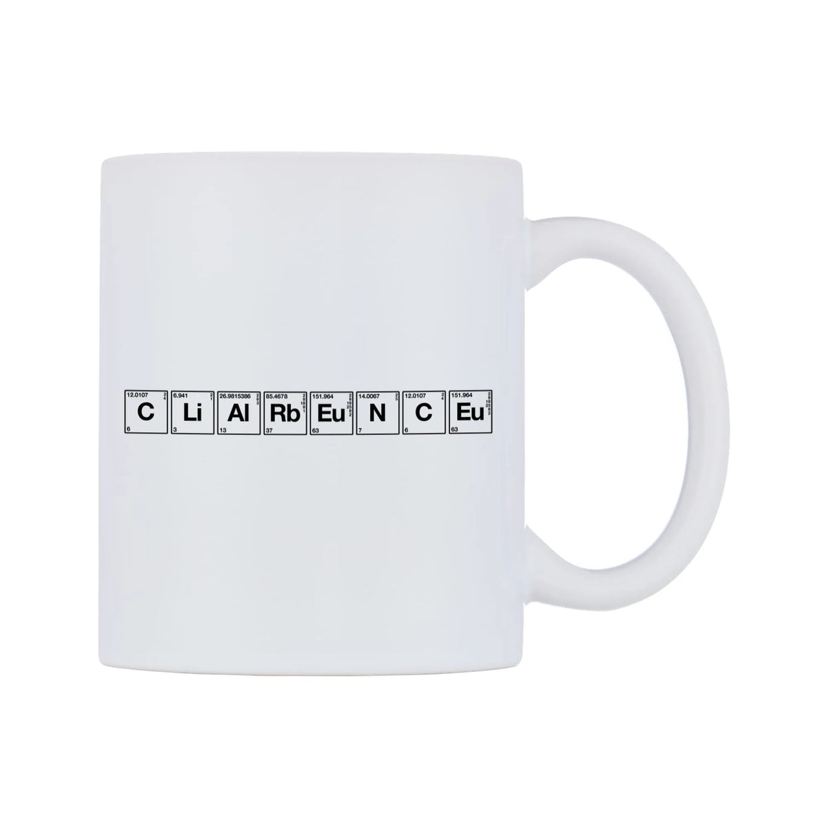 Clarence - Chemistry Themed Mug — mug, left side, on a white background