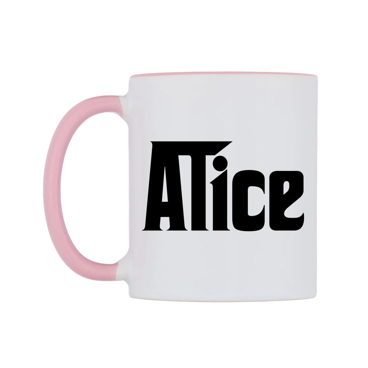 Alice - Godfather Themed Mug — white 11oz gloss mug with a pink inside and handle, right side, on a white background