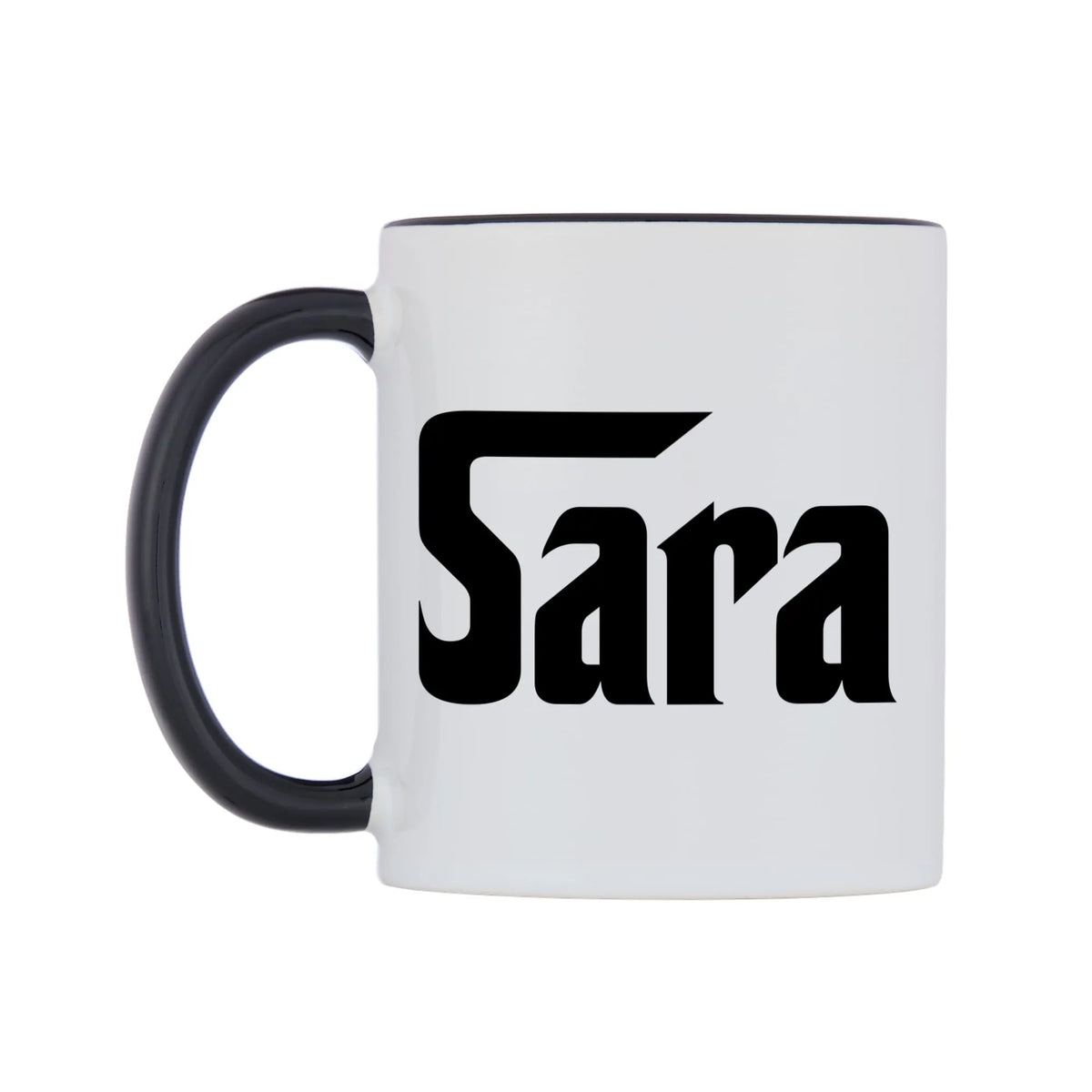 Sara - Godfather Themed Mug — white 11oz gloss mug with a black inside and handle, right side, on a white background