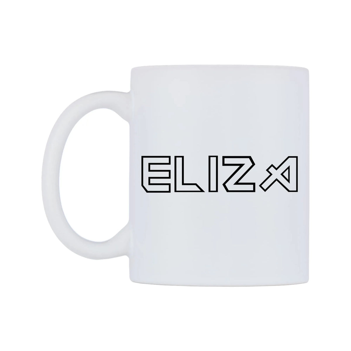 Eliza - Iron Maiden Themed Mug — white 11oz gloss mug, right side, on a white background
