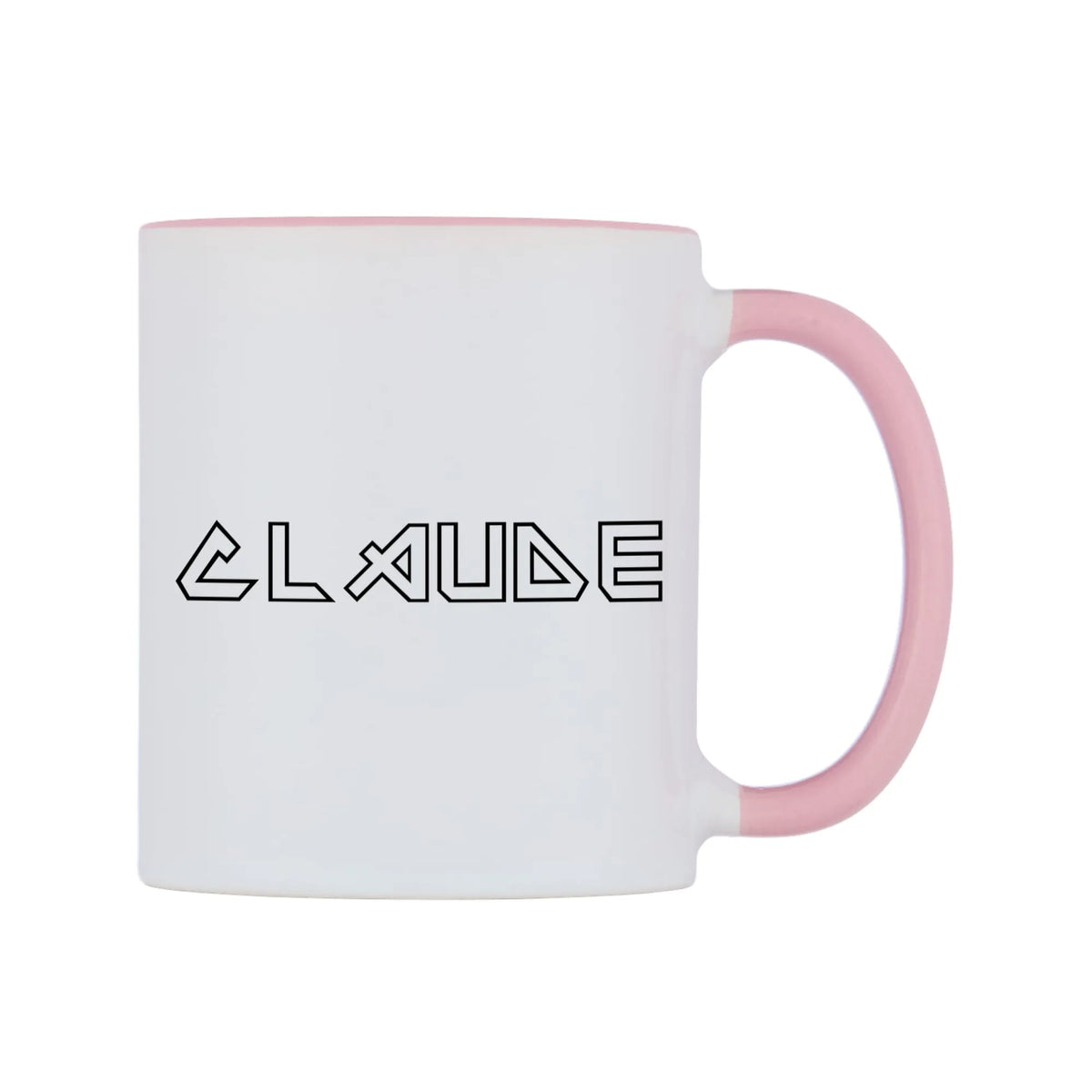 Claude - Iron Maiden Themed Mug — white 11oz gloss mug with a pink inside and handle, left side, on a white background