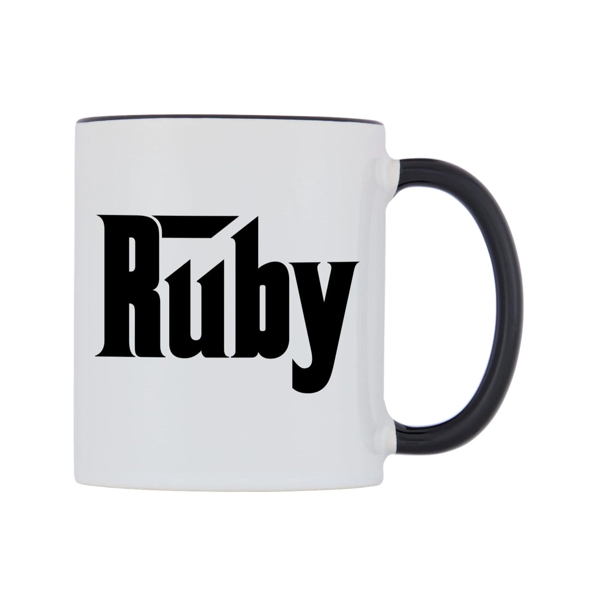 Ruby - Godfather Themed Mug — white 11oz gloss mug with a black inside and handle, left side, on a white background