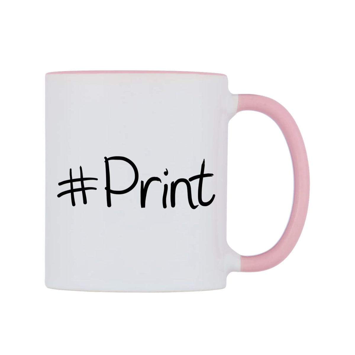 Print Mug — white 11oz gloss mug with a pink inside and handle, left side, on a white background
