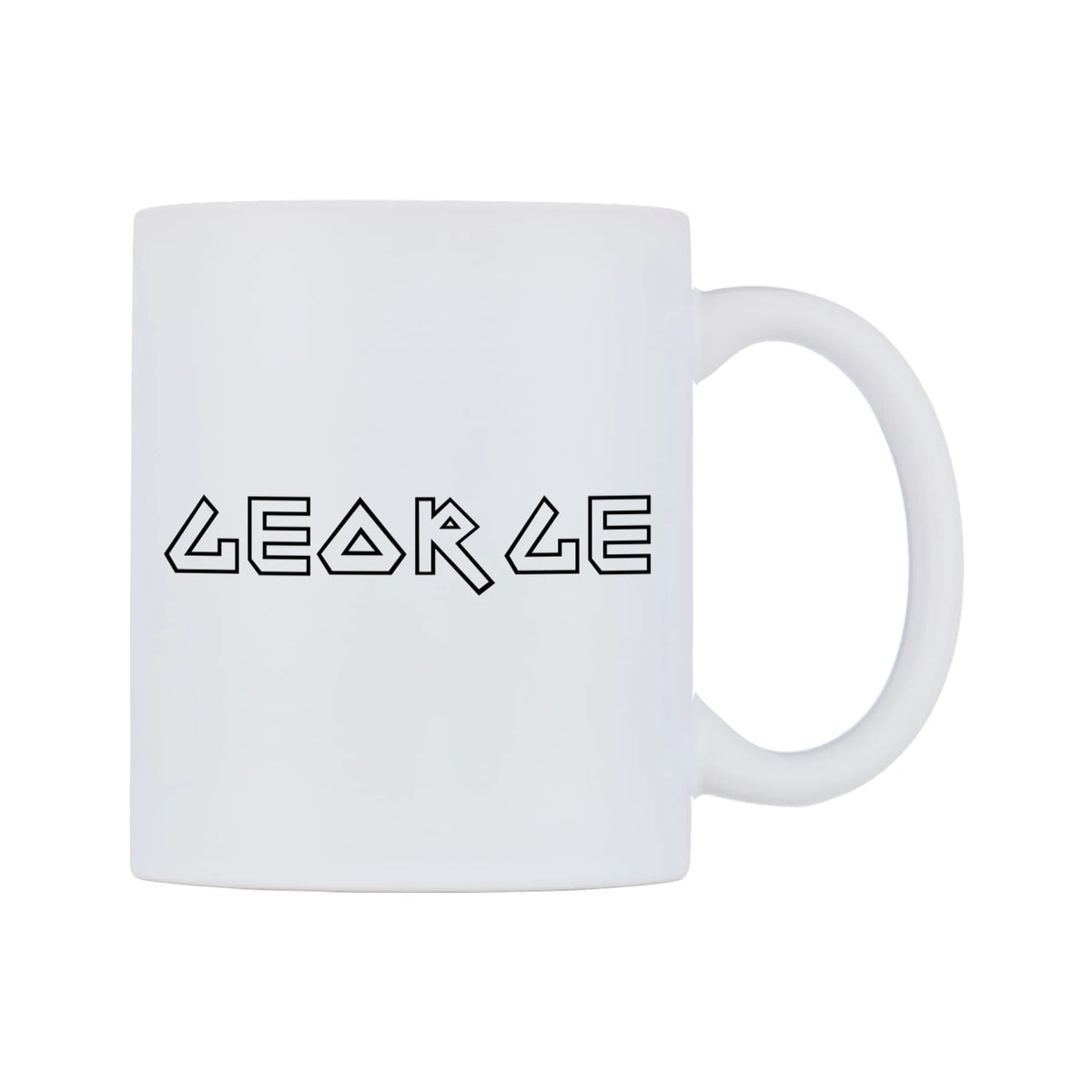 George - Iron Maiden Themed Mug — white 11oz gloss mug, left side, on a white background