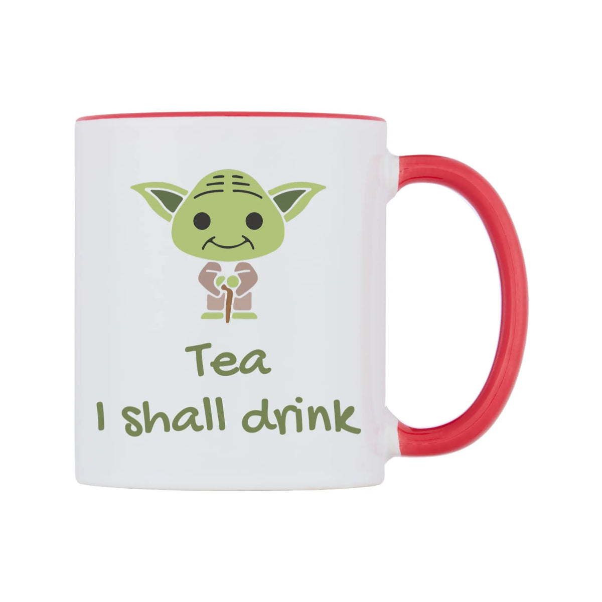 Tea I shall drink Mug — white 11oz gloss mug with a red inside and handle, left side, on a white background