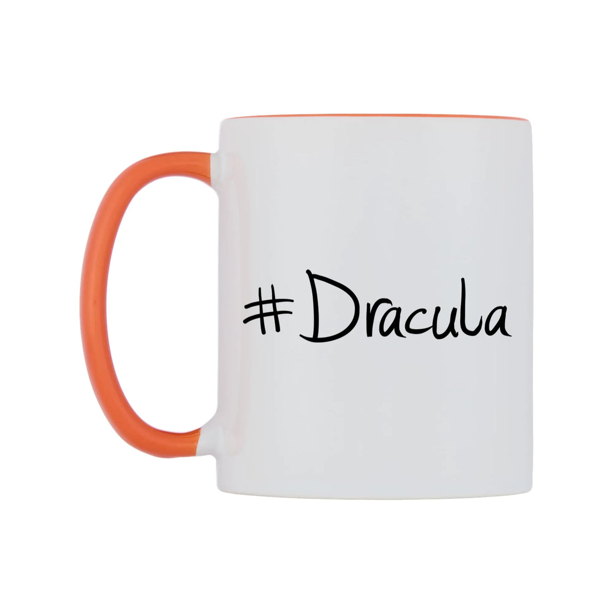 Dracula Mug — white 11oz gloss mug with a orange inside and handle, right side, on a white background