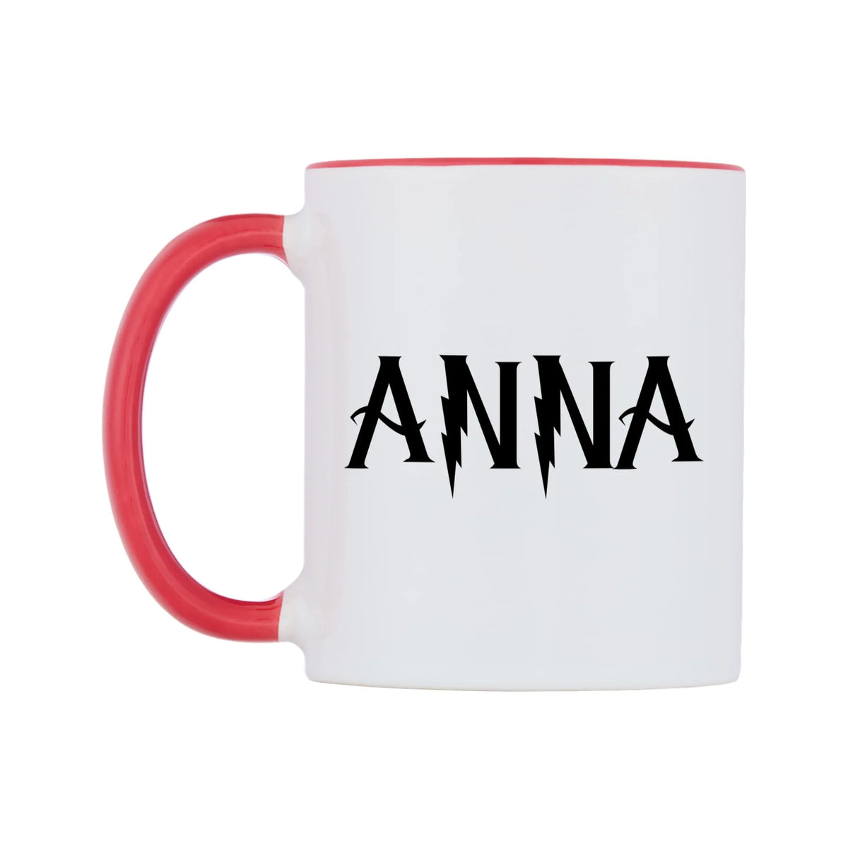 Anna - Wizard Themed Mug — white 11oz gloss mug with a red inside and handle, right side, on a white background
