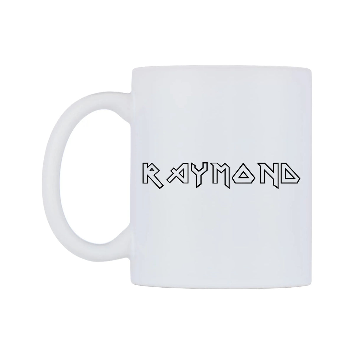 Raymond - Iron Maiden Themed Mug — white 11oz gloss mug, right side, on a white background