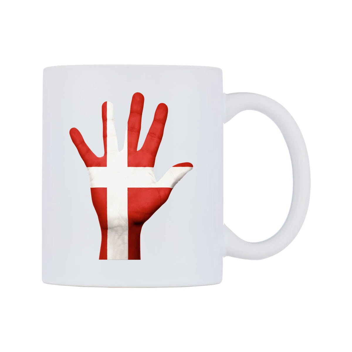 Denmark Hand Flag Mug — white 11oz gloss mug, left side, on a white background