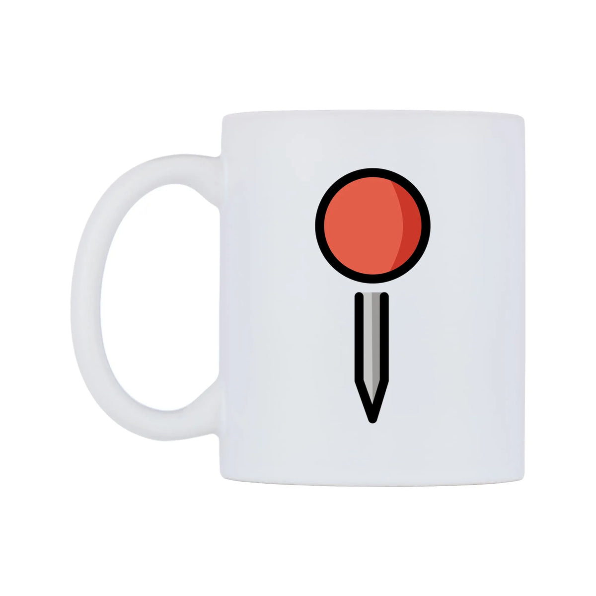 Round Pushpin Emoji Mug — mug, right side, on a white background
