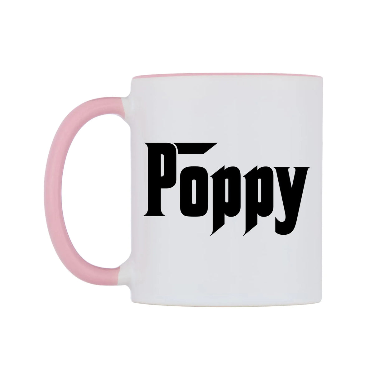 Poppy - Godfather Themed Mug — white 11oz gloss mug with a pink inside and handle, right side, on a white background