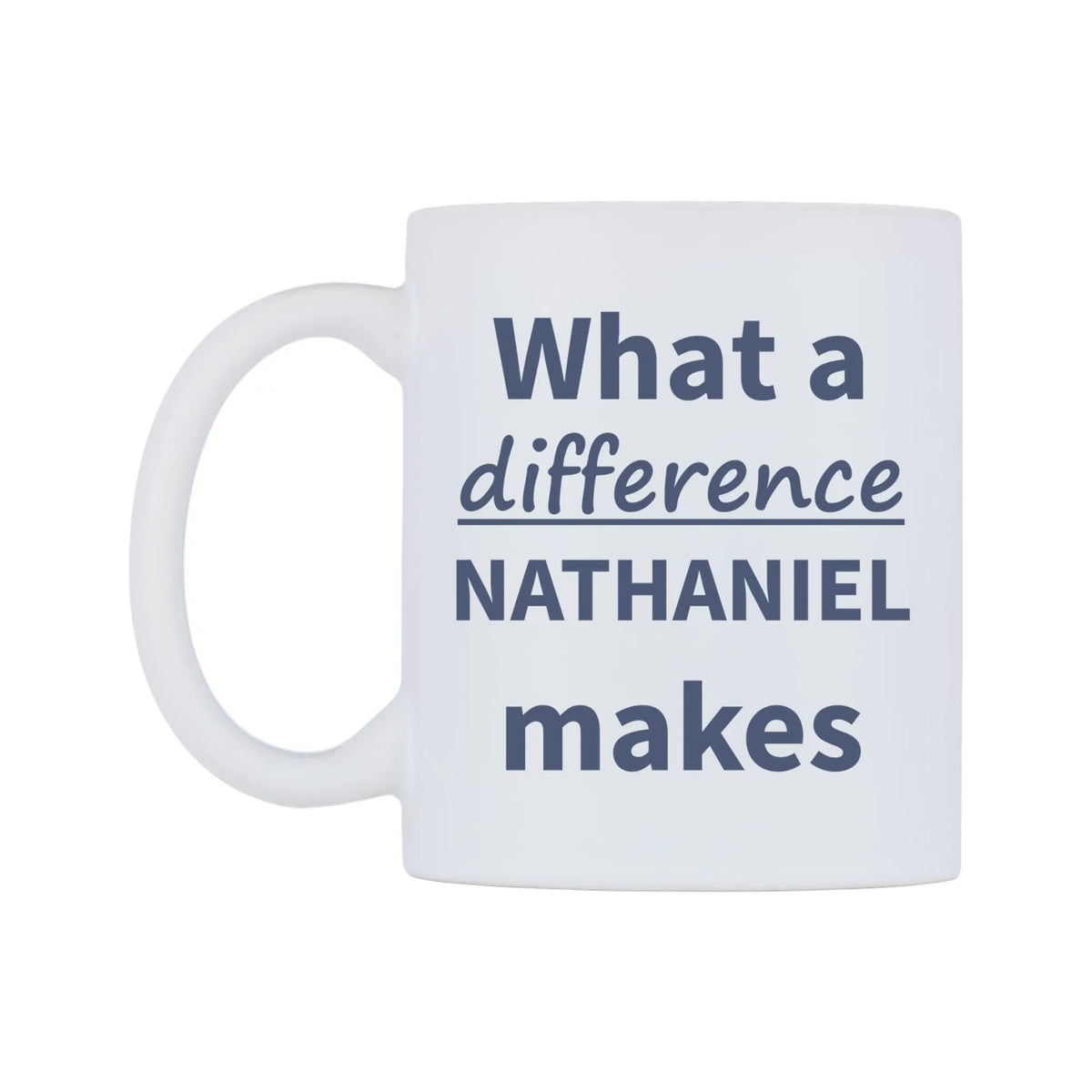 What a difference NATHANIEL makes Mug — mug, right side, on a white background
