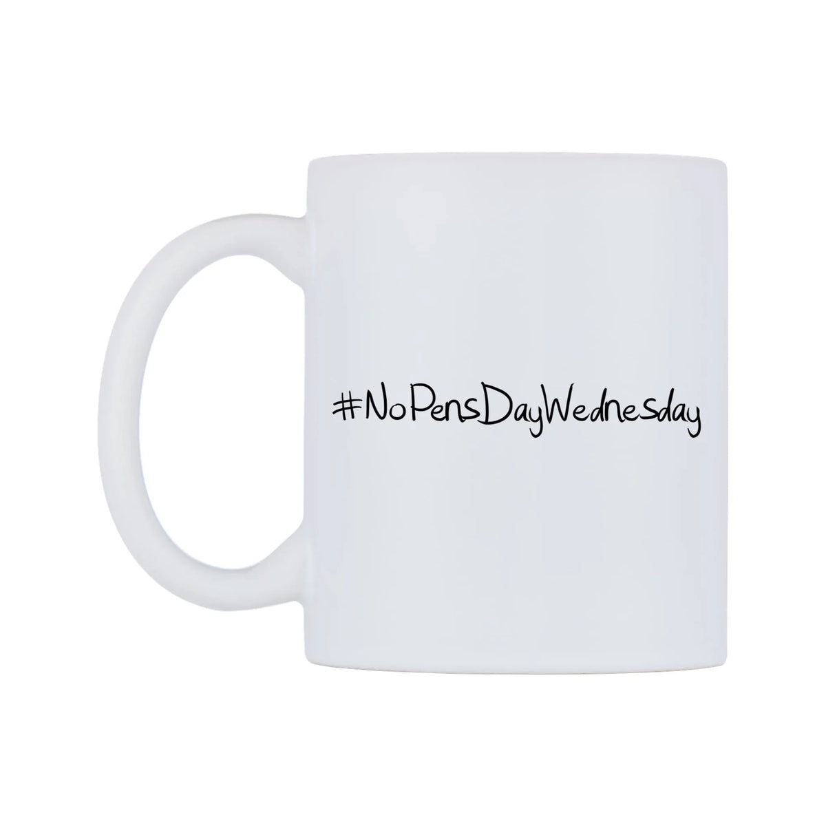 NoPensDayWednesday Mug — mug, right side, on a white background