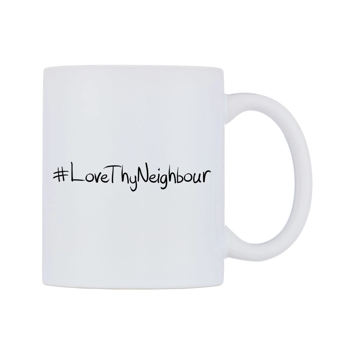LoveThyNeighbour Mug — mug, left side, on a white background