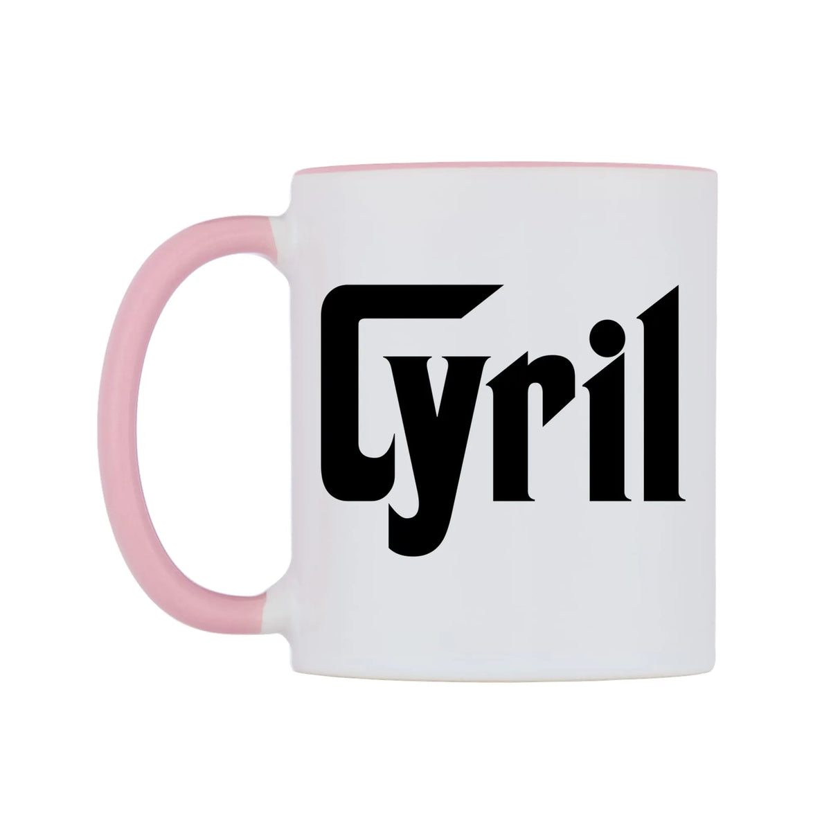 Cyril - Godfather Themed Mug — white 11oz gloss mug with a pink inside and handle, right side, on a white background