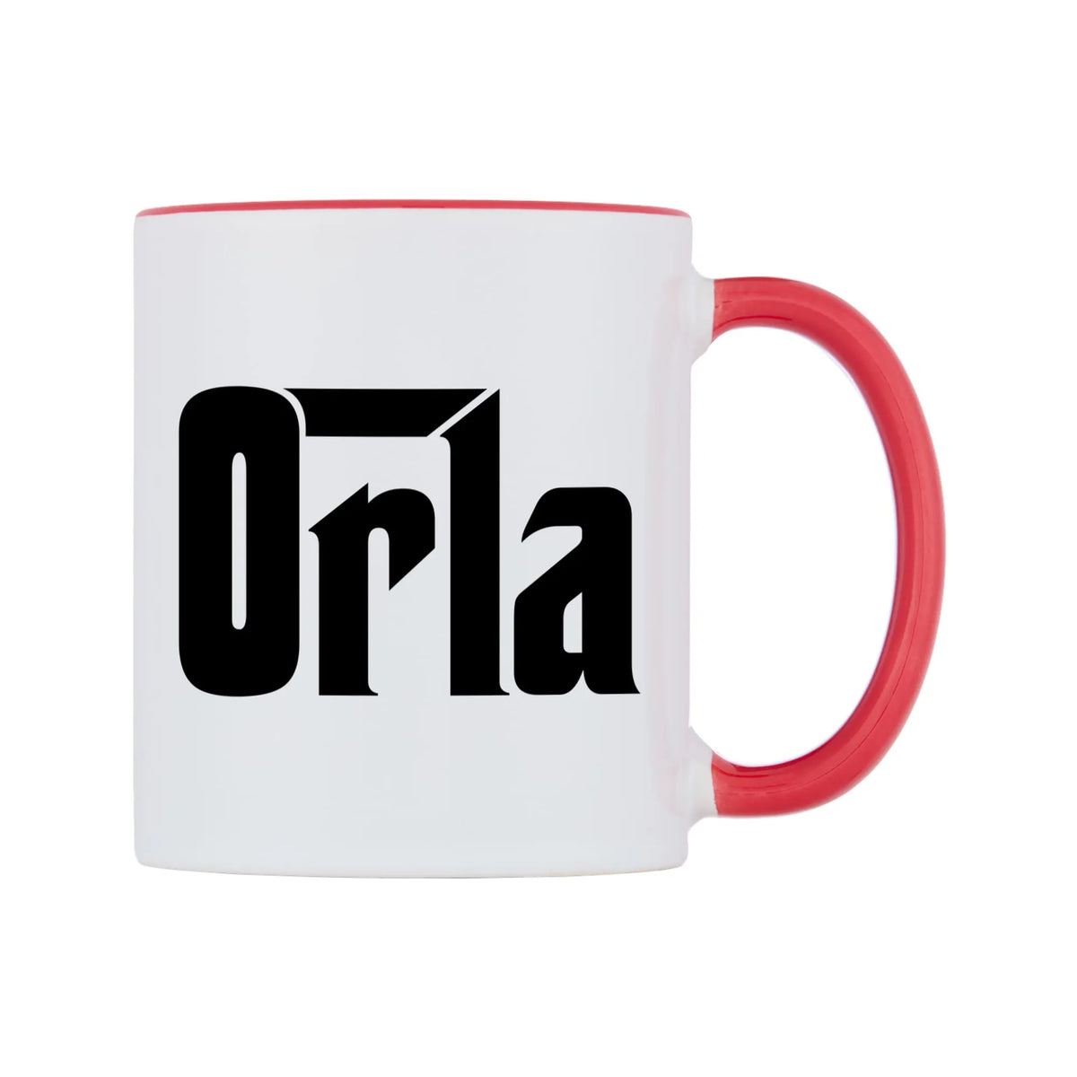 Orla - Godfather Themed Mug — white 11oz gloss mug with a red inside and handle, left side, on a white background