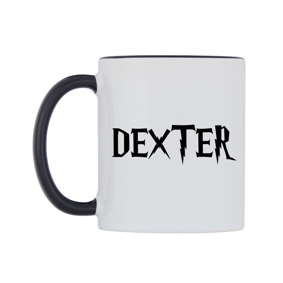 Dexter - Wizard Themed Mug — white 11oz gloss mug with a black inside and handle, right side, on a white background