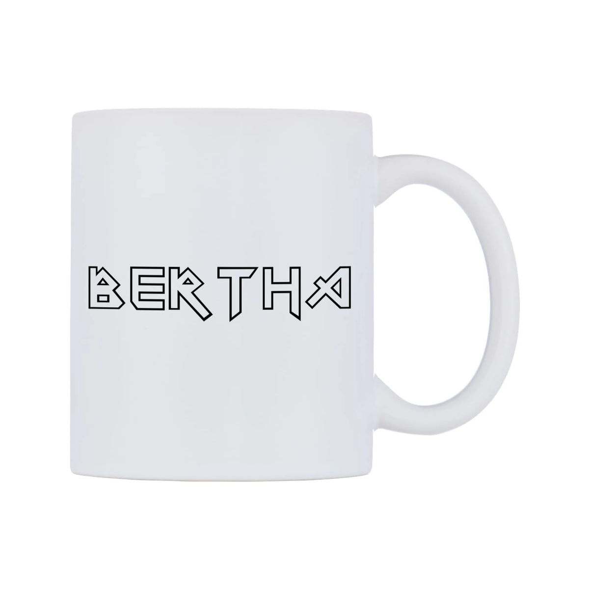 Bertha - Iron Maiden Themed Mug — white 11oz gloss mug, left side, on a white background