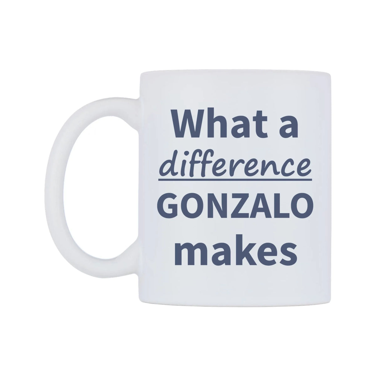 What a difference GONZALO makes Mug — mug, right side, on a white background