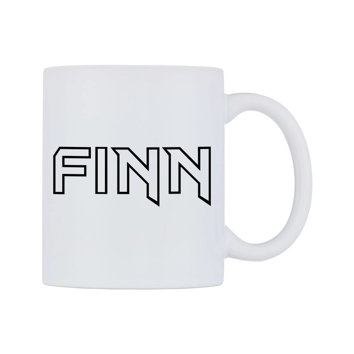 Finn - Iron Maiden Themed Mug — white 11oz gloss mug, left side, on a white background