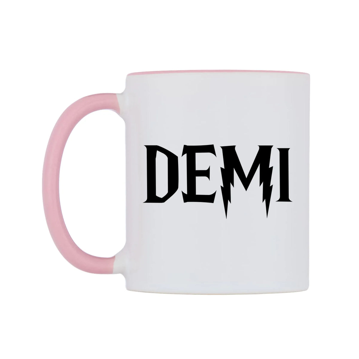 Demi - Wizard Themed Mug — white 11oz gloss mug with a pink inside and handle, right side, on a white background