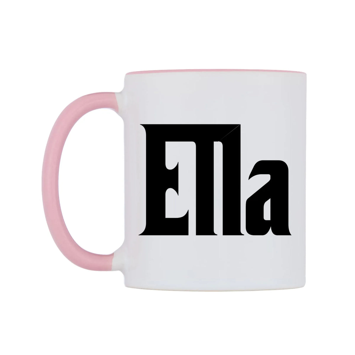 Ella - Godfather Themed Mug — white 11oz gloss mug with a pink inside and handle, right side, on a white background