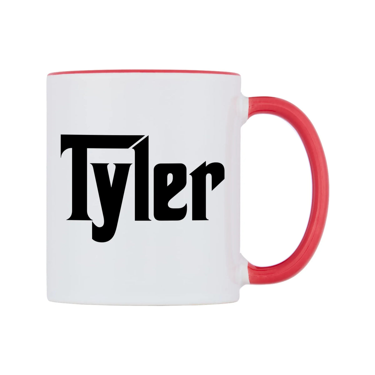 Tyler - Godfather Themed Mug — white 11oz gloss mug with a red inside and handle, left side, on a white background