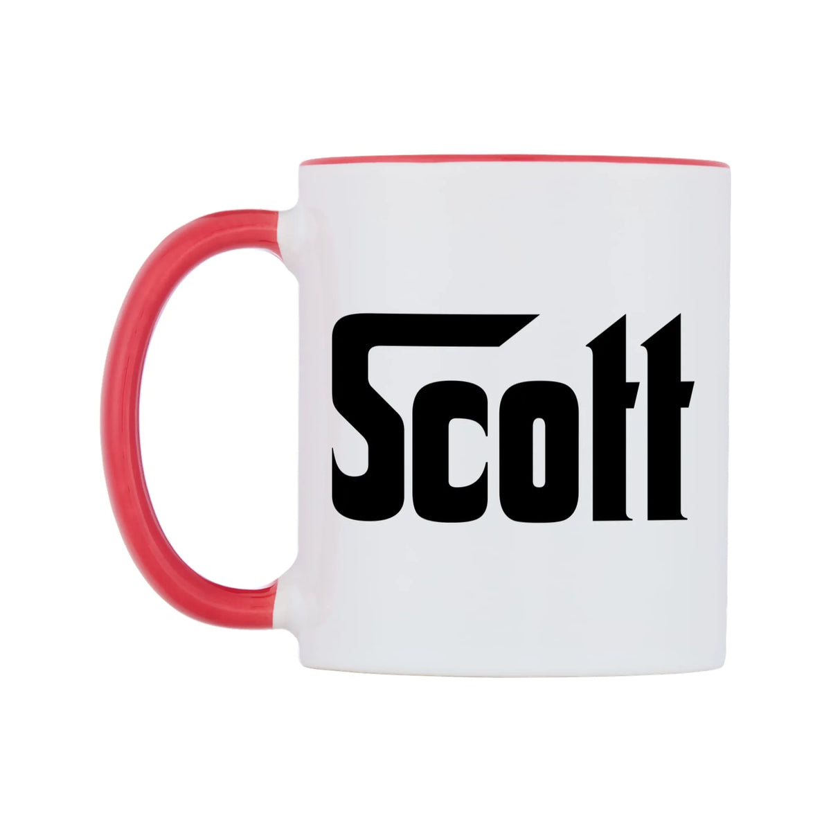 Scott - Godfather Themed Mug — white 11oz gloss mug with a red inside and handle, right side, on a white background