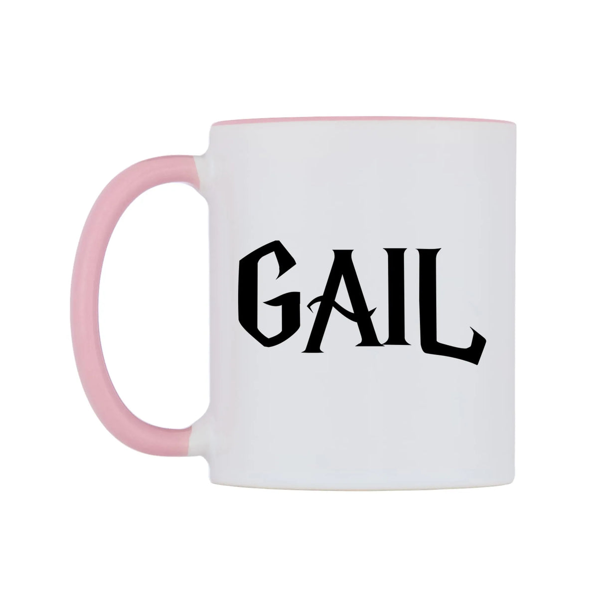 Gail - Wizard Themed Mug — white 11oz gloss mug with a pink inside and handle, right side, on a white background
