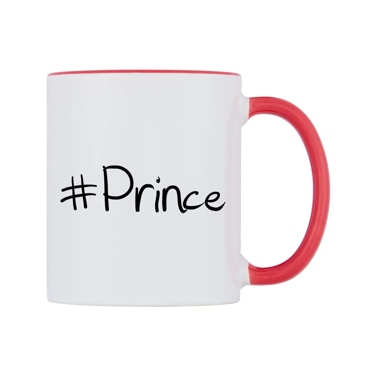Prince Mug — white 11oz gloss mug with a red inside and handle, left side, on a white background