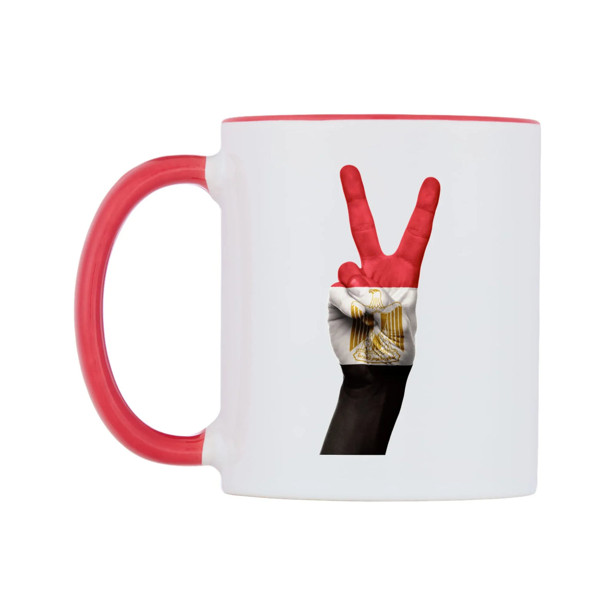 Egypt Two Fingers Flag Mug — white 11oz gloss mug with a red inside and handle, right side, on a white background