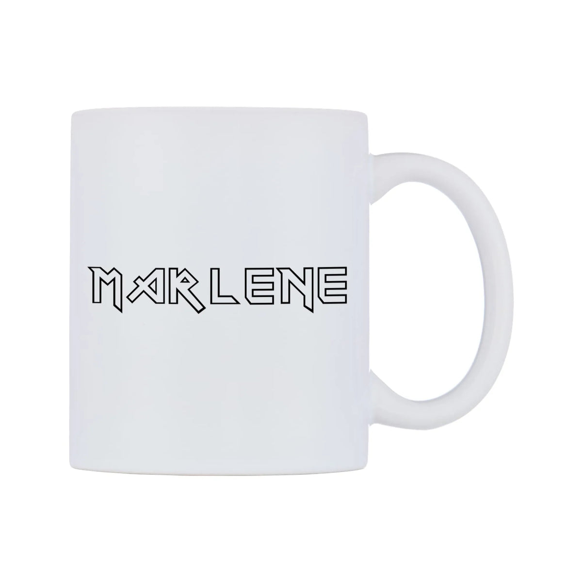 Marlene - Iron Maiden Themed Mug — white 11oz gloss mug, left side, on a white background
