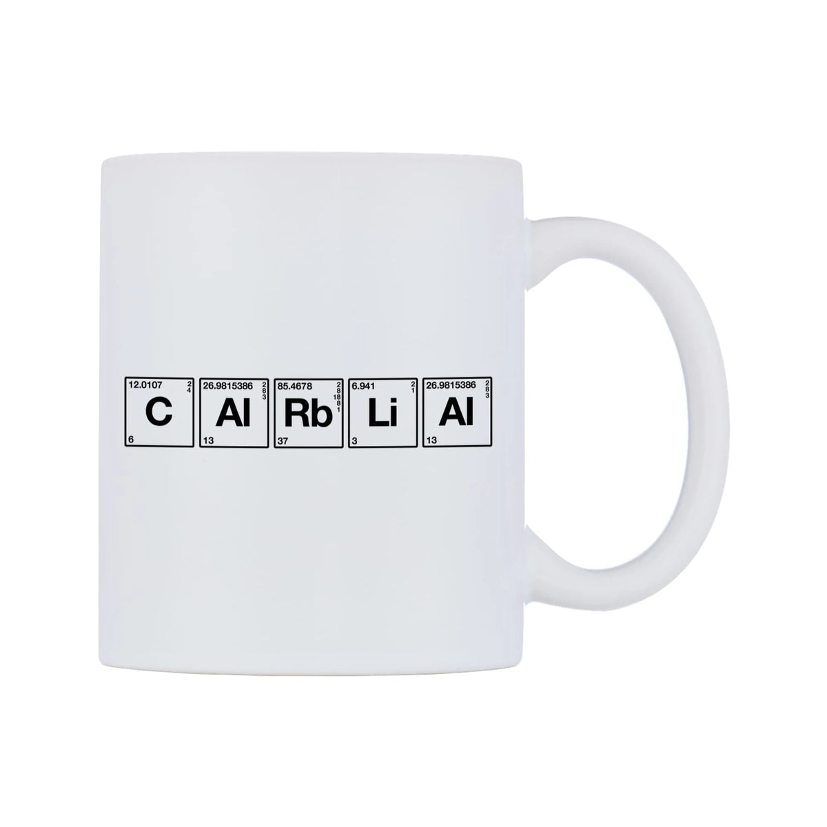 Carla - Chemistry Themed Mug — mug, left side, on a white background