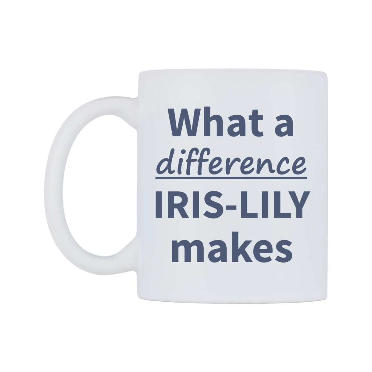 What a difference IRIS-LILY makes Mug — mug, right side, on a white background