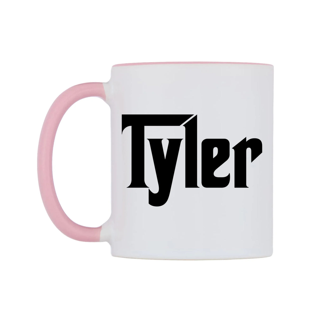 Tyler - Godfather Themed Mug — white 11oz gloss mug with a pink inside and handle, right side, on a white background