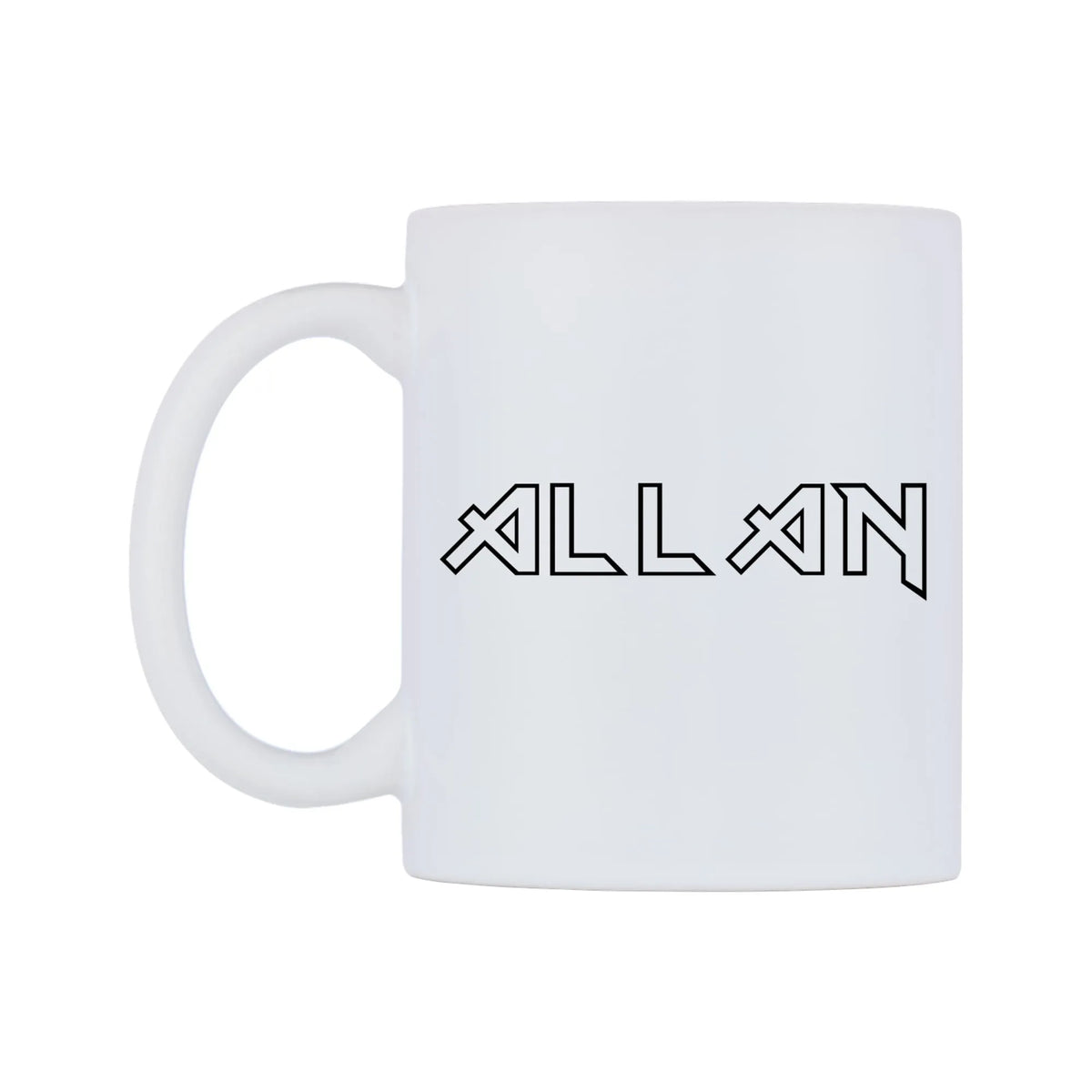 Allan - Iron Maiden Themed Mug — white 11oz gloss mug, right side, on a white background
