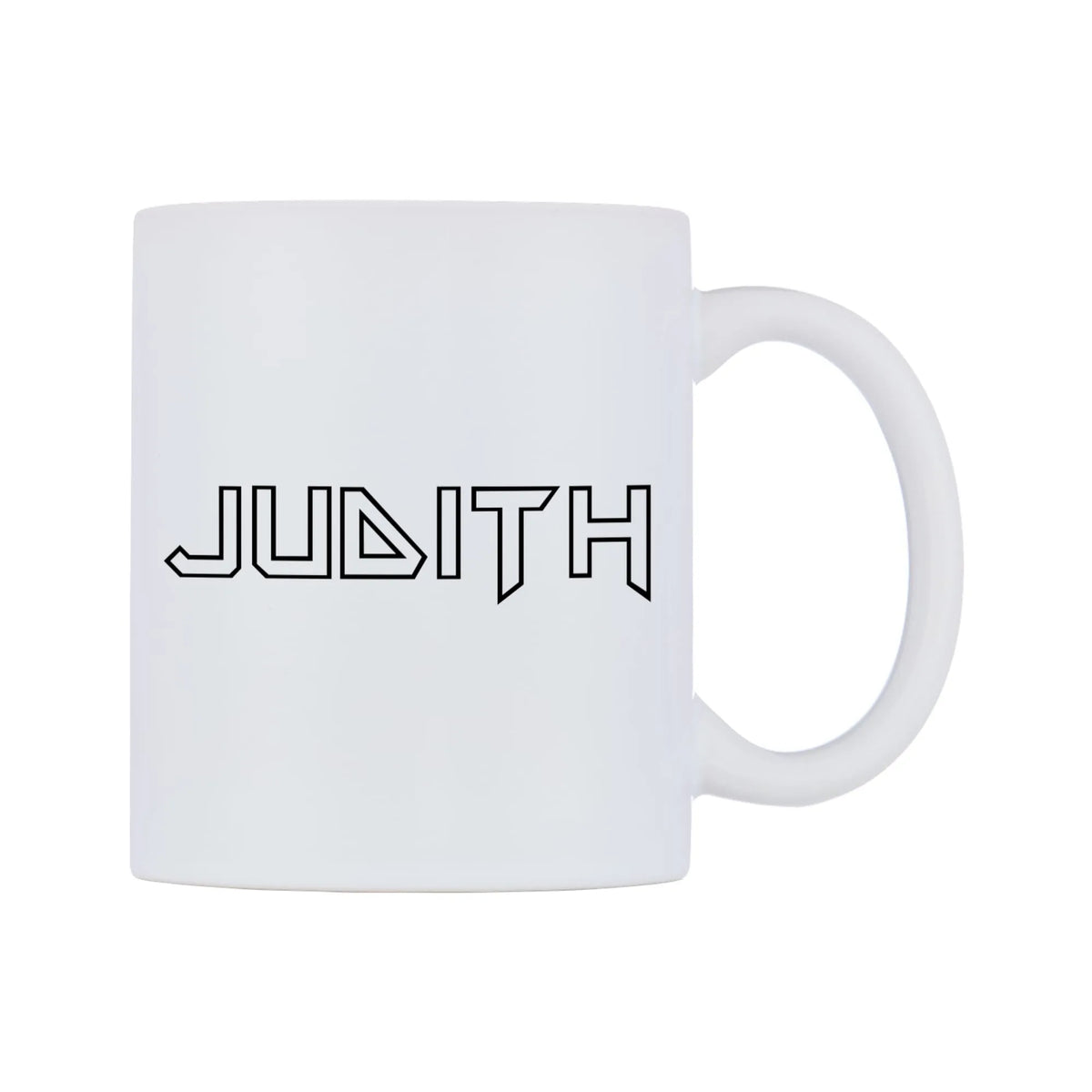 Judith - Iron Maiden Themed Mug — white 11oz gloss mug, left side, on a white background