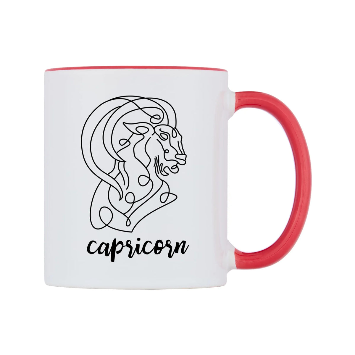 Zodiac Sign Capricorn Mug — white 11oz gloss mug with a red inside and handle, left side, on a white background