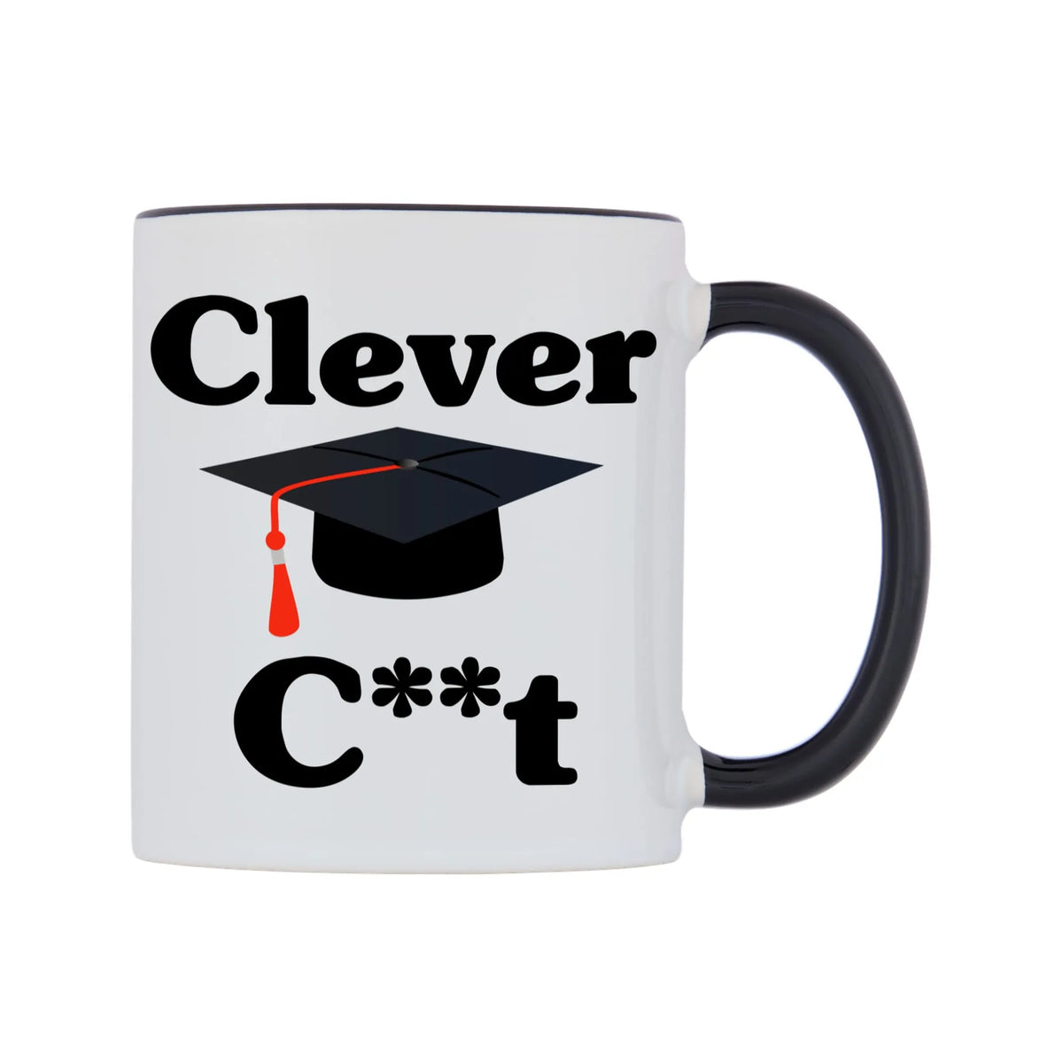 Clever C**t Mug — white 11oz gloss mug with a black inside and handle, left side, on a white background