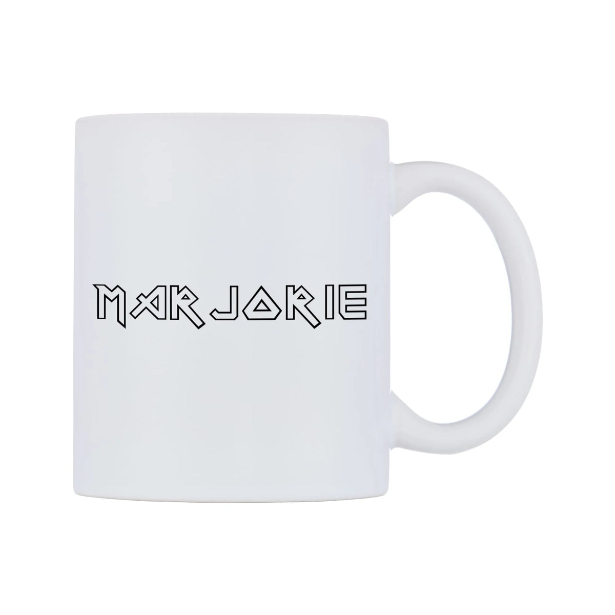 Marjorie - Iron Maiden Themed Mug — white 11oz gloss mug, left side, on a white background
