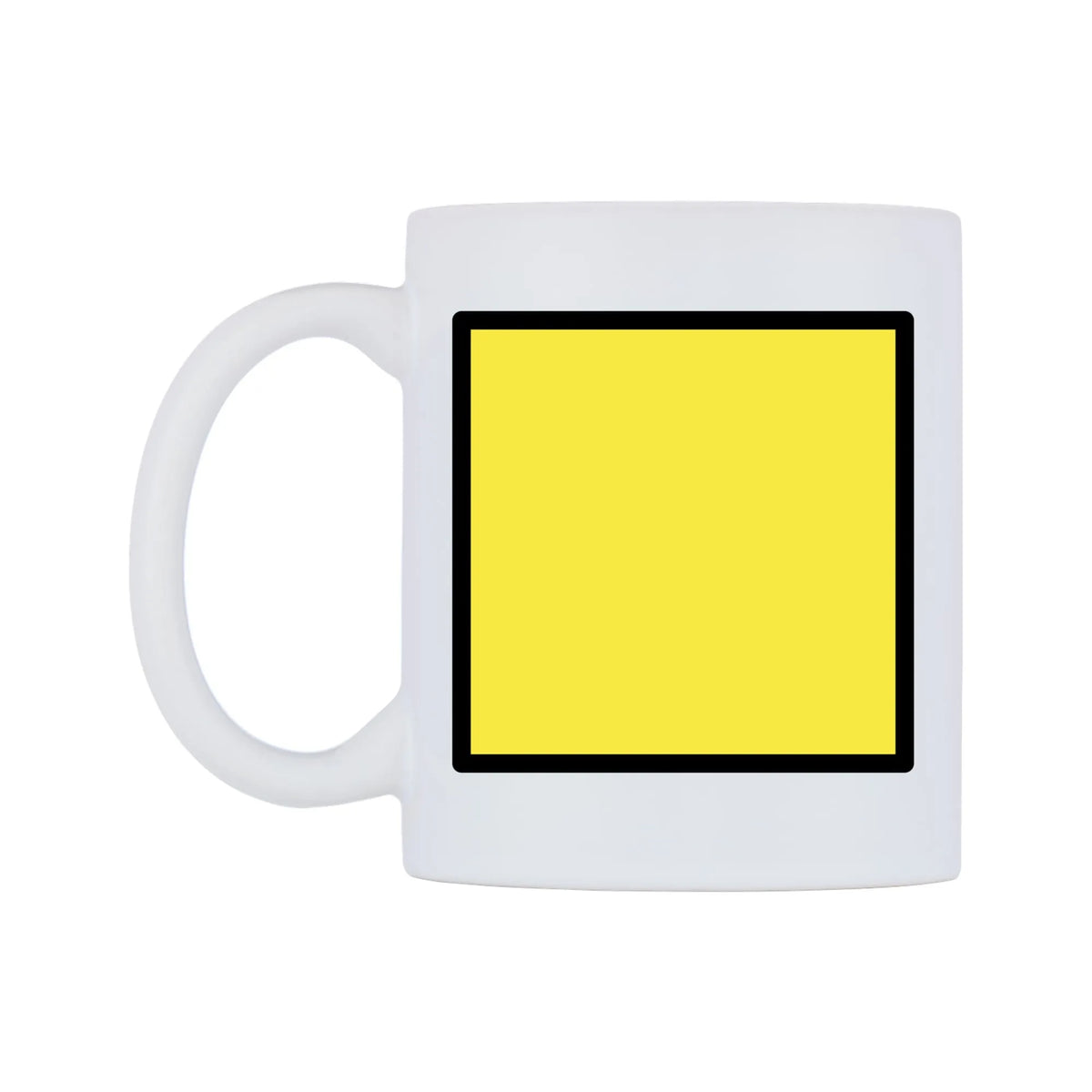 Yellow Square Emoji Mug — mug, right side, on a white background