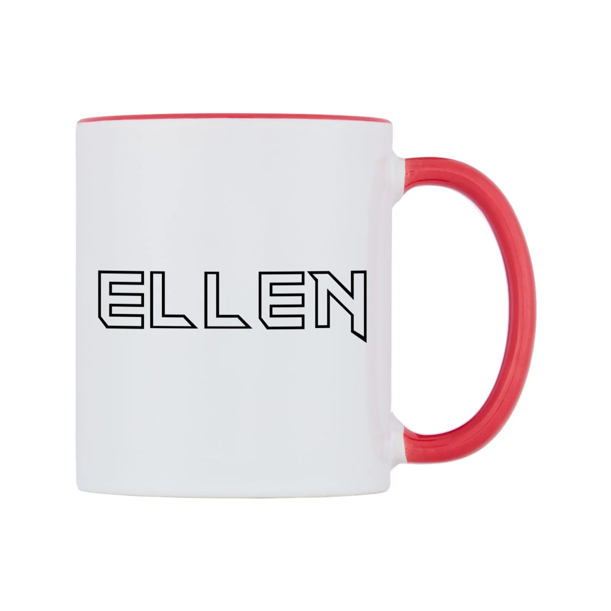 Ellen - Iron Maiden Themed Mug — white 11oz gloss mug with a red inside and handle, left side, on a white background