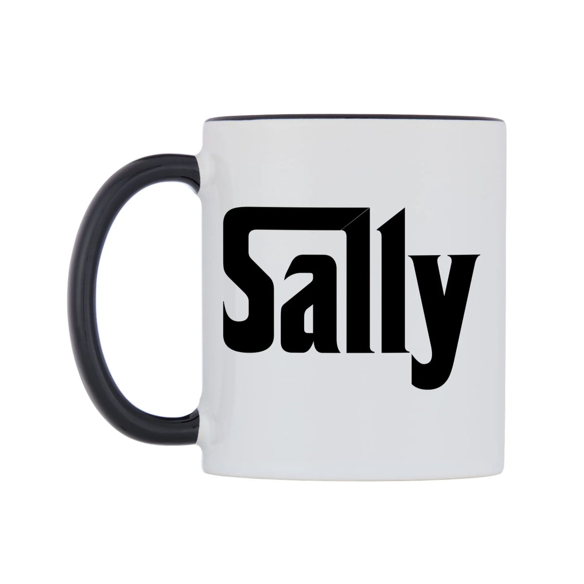 Sally - Godfather Themed Mug — white 11oz gloss mug with a black inside and handle, right side, on a white background