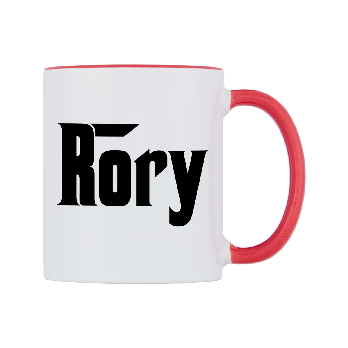 Rory - Godfather Themed Mug — white 11oz gloss mug with a red inside and handle, left side, on a white background